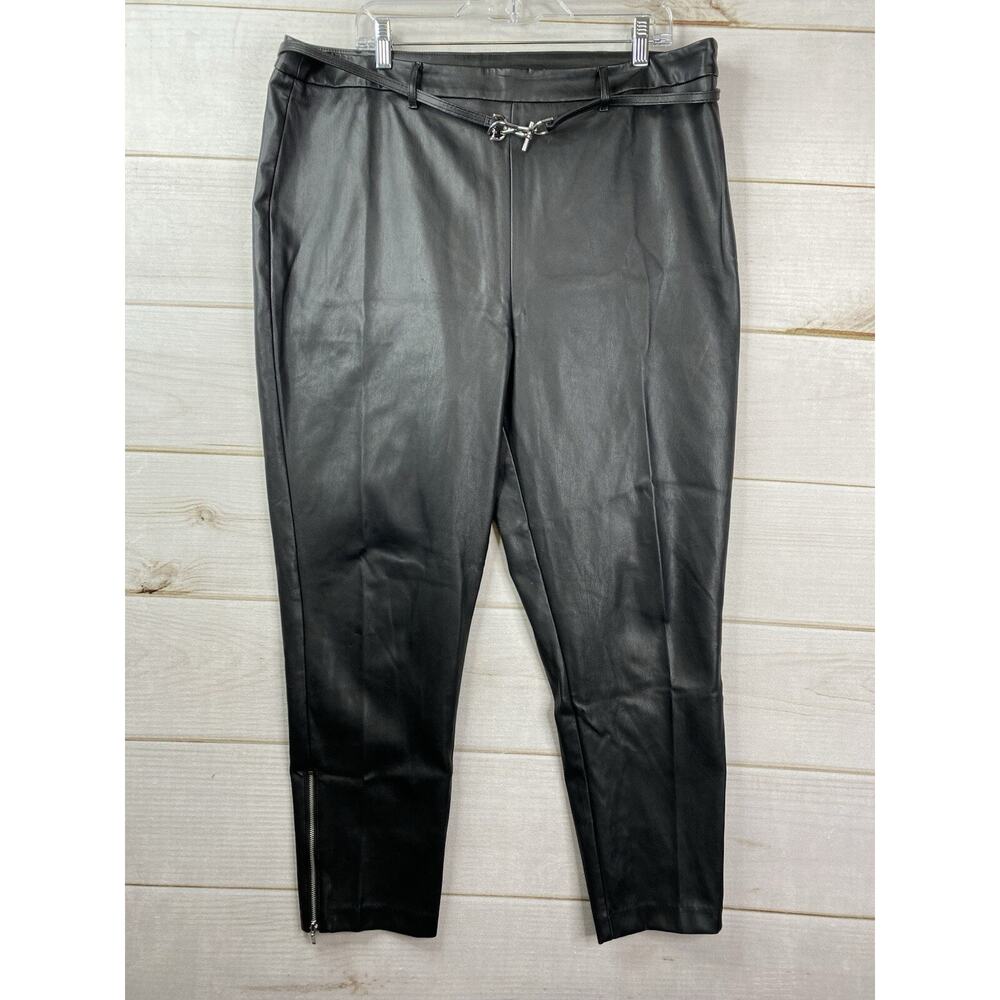 Inc International Concepts Pants Womens XXL Black Side Zip Belted Vegan Fleece